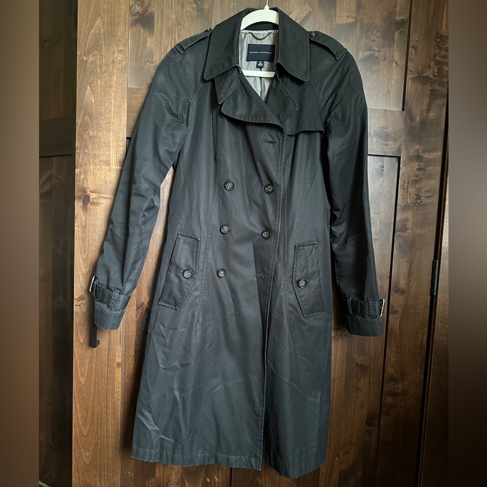 Banana Republic Charcoal Double-Breasted Trench Coat